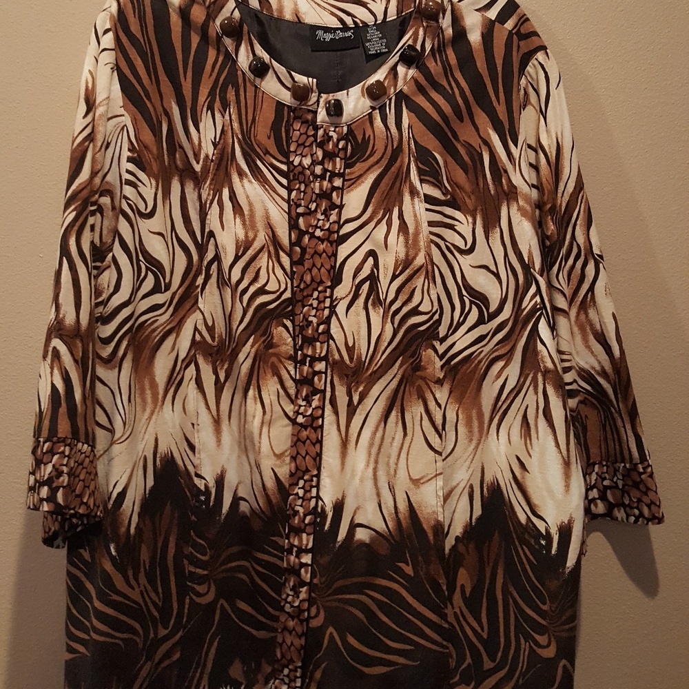 Print Jacket with Beaded Collar